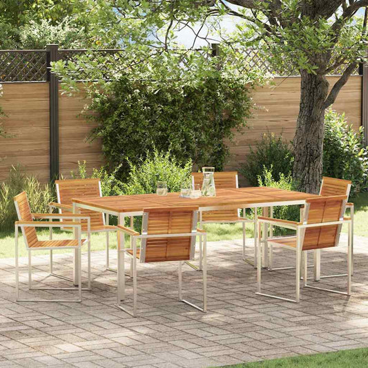 vidaXL Σέτ φαγητού για κήπο 7 pcs Καφέ Στερεό Ξύλο Ακακίας