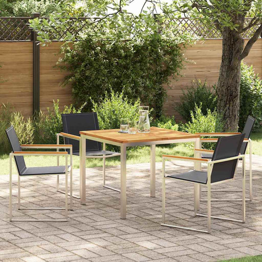vidaXL Σέτ φαγητού για κήπο 5 pcs Καφέ Στερεό Ξύλο Τίκ