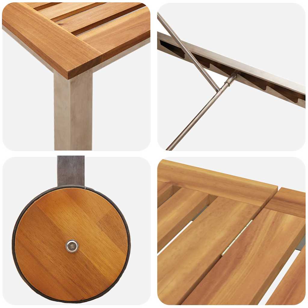 vidaXL Ξαπλώστρες 2 τεμάχια με τραπέζι 3 pcs Καφέ Στερεό ξύλο ακακίας