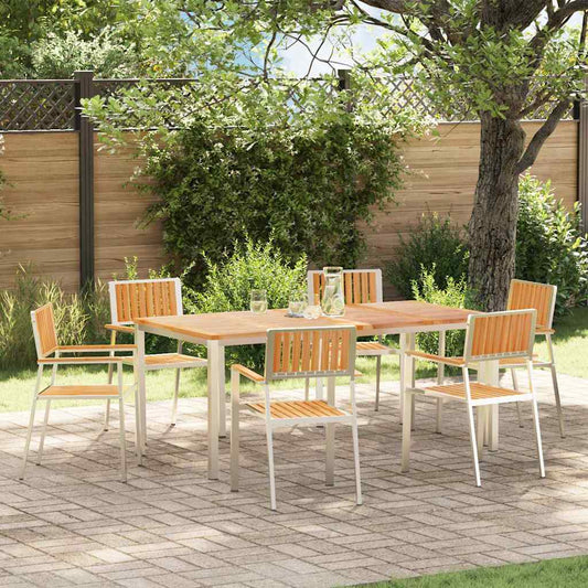 vidaXL Καρέκλα Κήπου 6 pcs Στερεό Τεϊκ Ξύλο και Ανοξείδωτο Ατσάλι