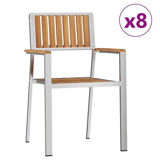 vidaXL Καρέκλα Κήπου 8 pcs Στερεό Τεϊκ Ξύλο και Ανοξείδωτο Ατσάλι