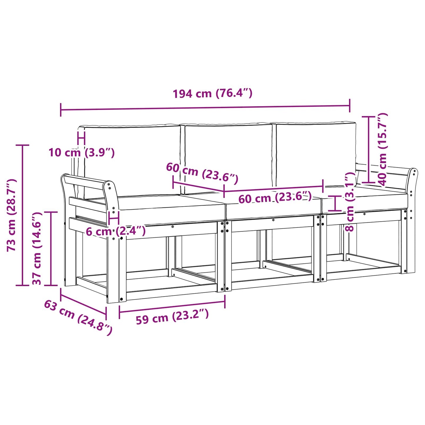 vidaXL Σειρά Καναπέ Εξωτερικού με μαξιλάρι 3 pcs Φυσικό και Κρέμα
