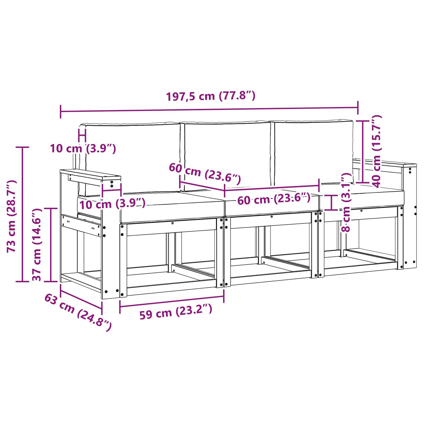 vidaXL Σειρά Καναπέ Εξωτερικού με μαξιλάρι 3 pcs Φυσικό και Μπεζ