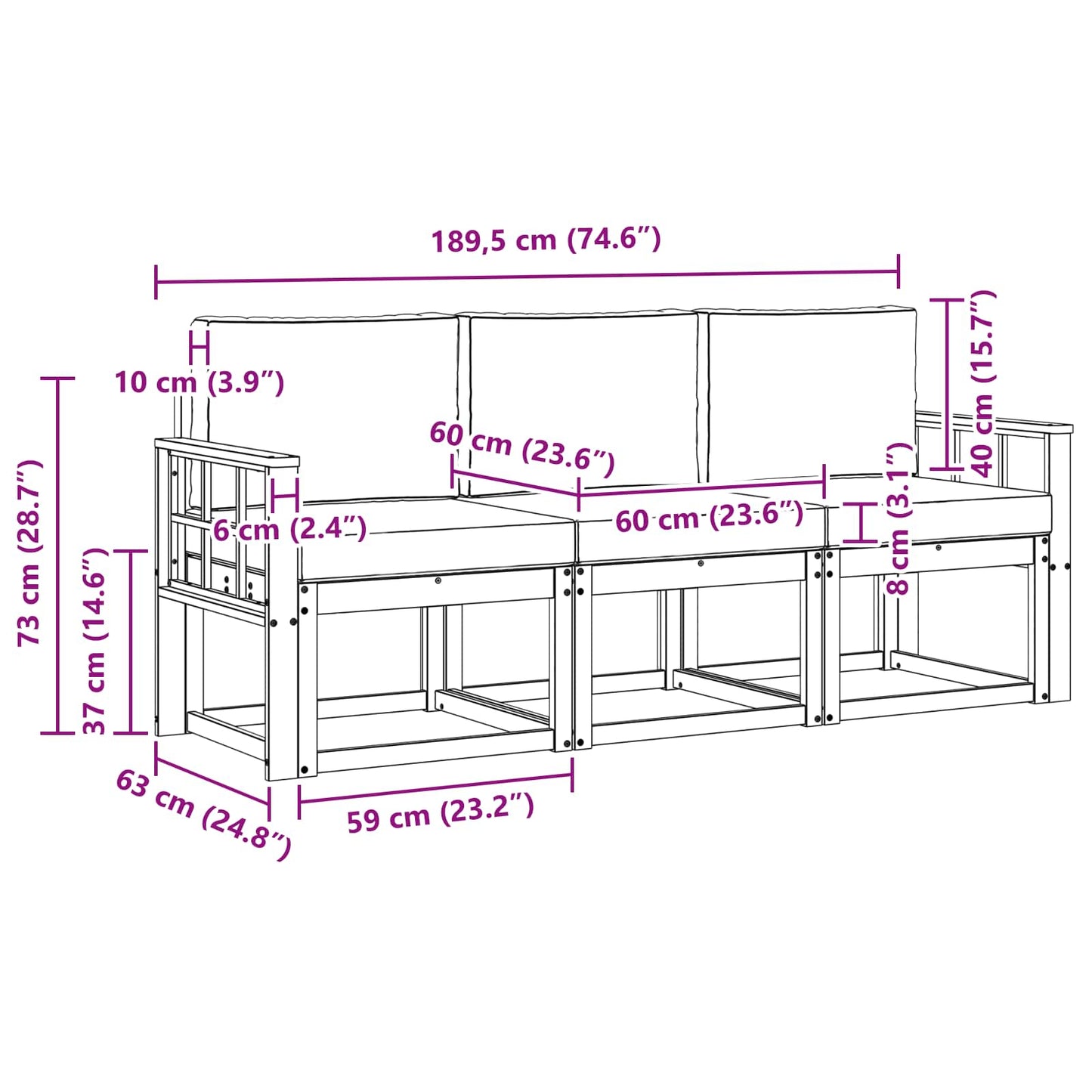 vidaXL Σειρά Καναπέ Εξωτερικού 3 pcs Φυσικό και Ανοιχτό Γκρι