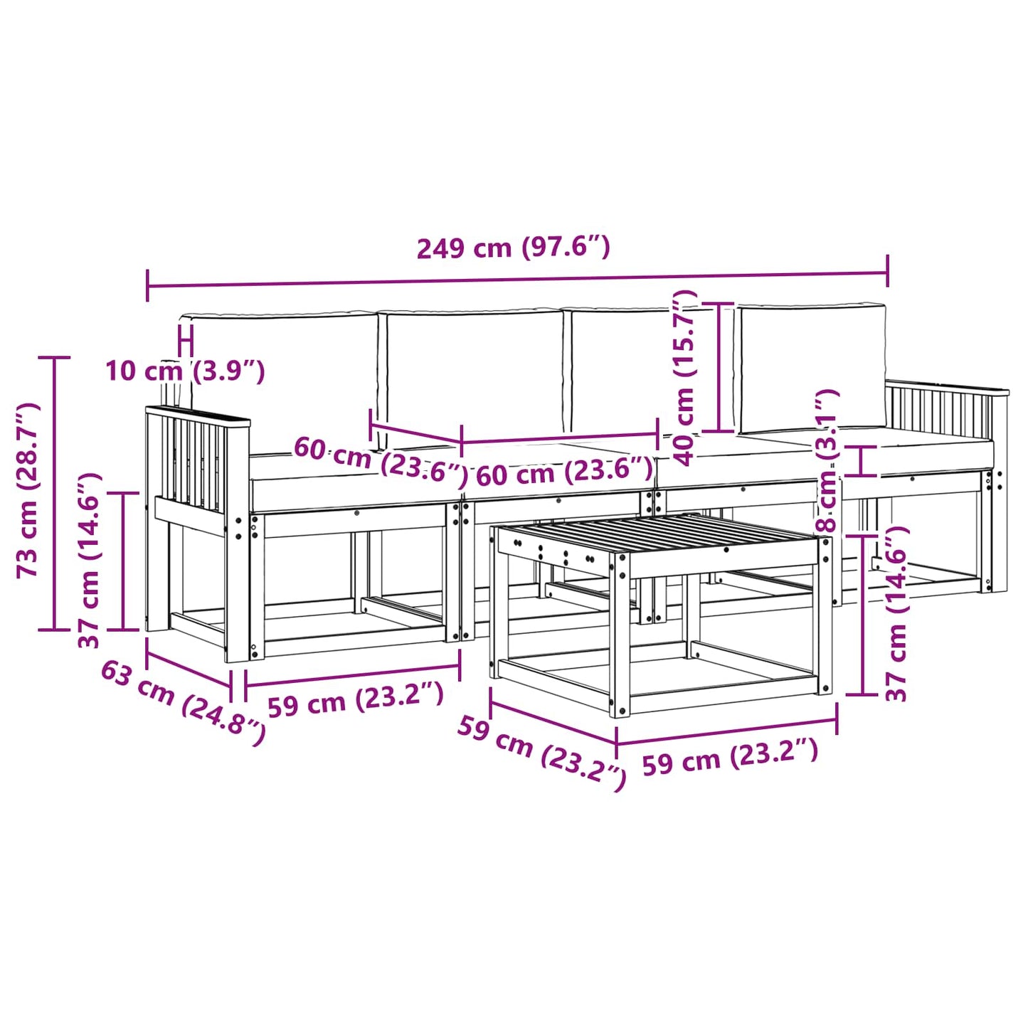 vidaXL Σειρά Καναπέ Εξωτερικού με μαξιλάρι 5 pcs Φυσικό και Κρέμα