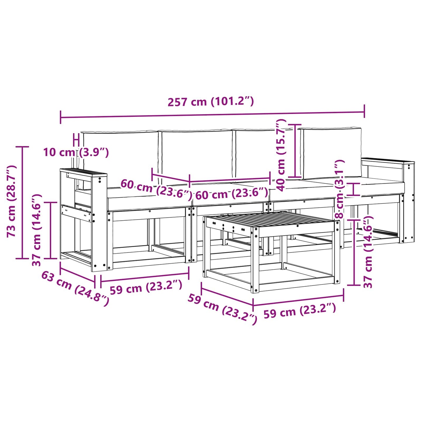 vidaXL Σειρά Καναπέ Εξωτερικού με μαξιλάρι 5 pcs Φυσικό και Κρέμα