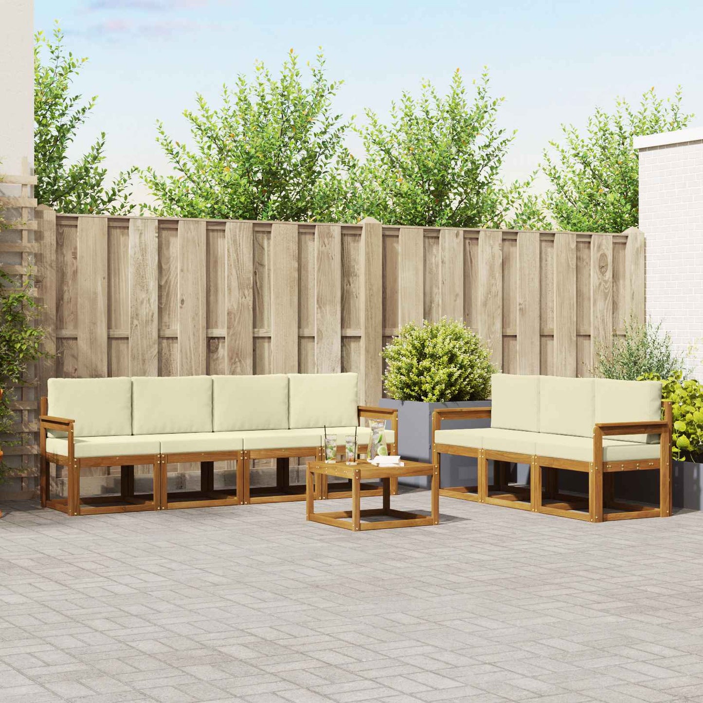 vidaXL Σειρά Καναπέ Εξωτερικού με μαξιλάρι 8 pcs Φυσικό και Κρέμα