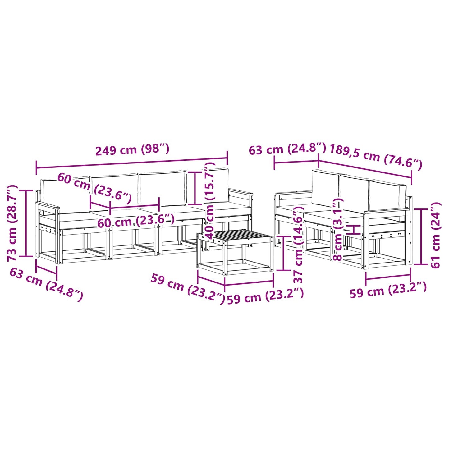 vidaXL Σειρά Καναπέ Εξωτερικού με μαξιλάρι 8 pcs Φυσικό και Κρέμα