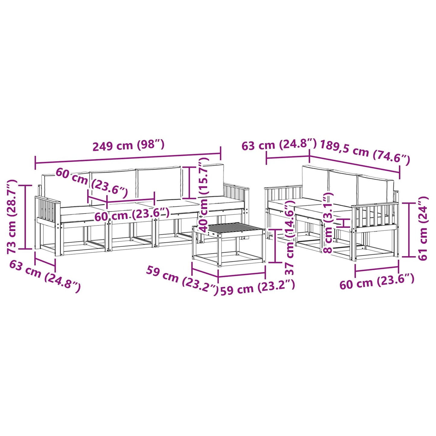 vidaXL Σειρά Καναπέ Εξωτερικού με μαξιλάρι 8 pcs Φυσικό και Κρέμα