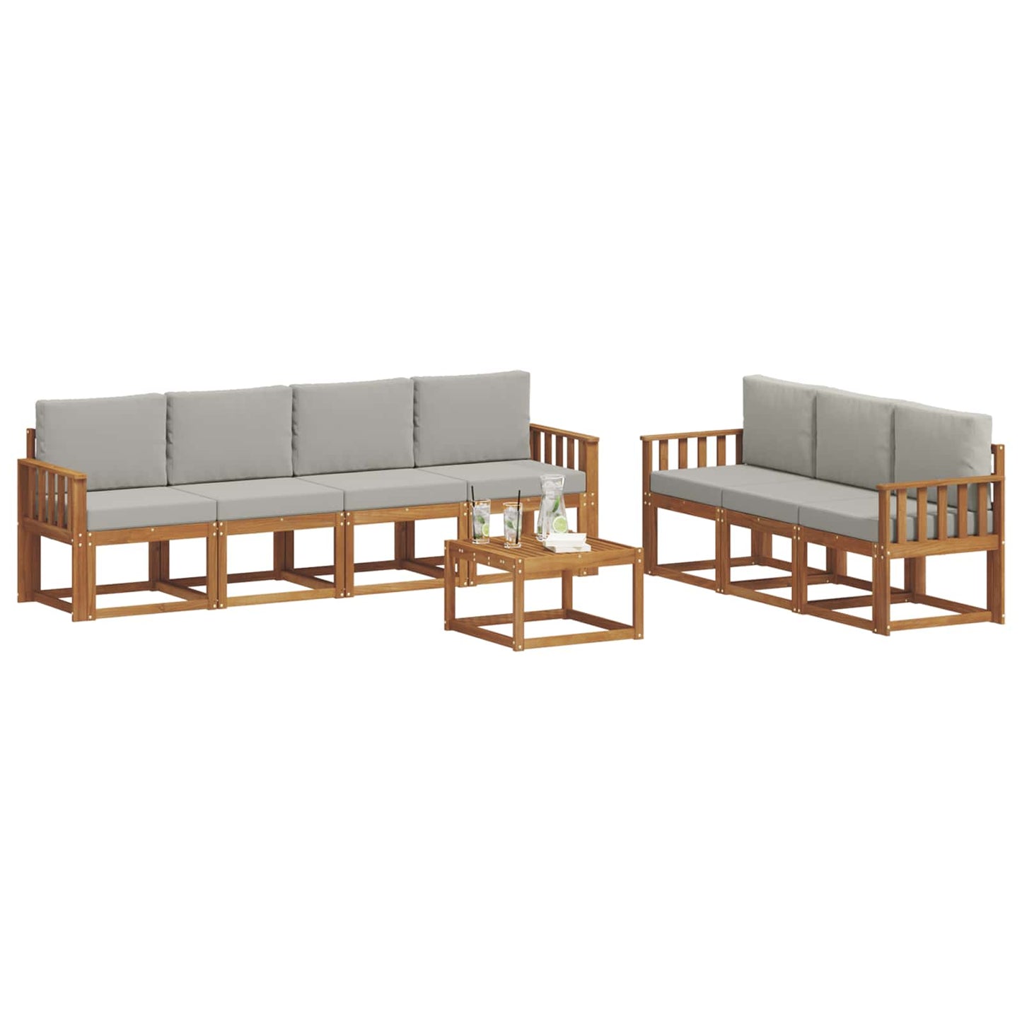 vidaXL Σειρά Καναπέ Εξωτερικού 8 pcs Φυσικό και Ανοιχτό Γκρι