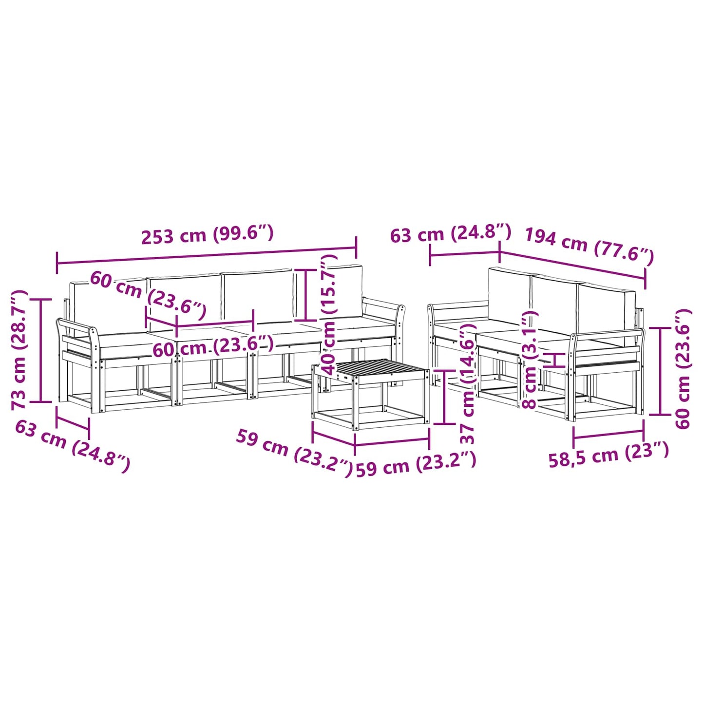 vidaXL Σειρά Καναπέ Εξωτερικού 8 pcs Φυσικό και Ανοιχτό Γκρι