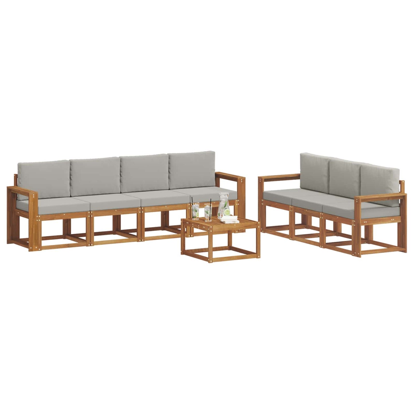 vidaXL Σειρά Καναπέ Εξωτερικού 8 pcs Φυσικό και Ανοιχτό Γκρι