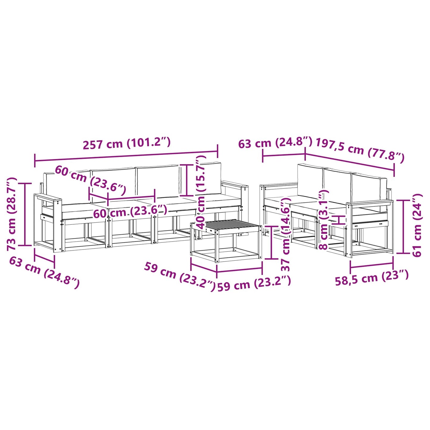 vidaXL Σειρά Καναπέ Εξωτερικού 8 pcs Φυσικό και Ανοιχτό Γκρι
