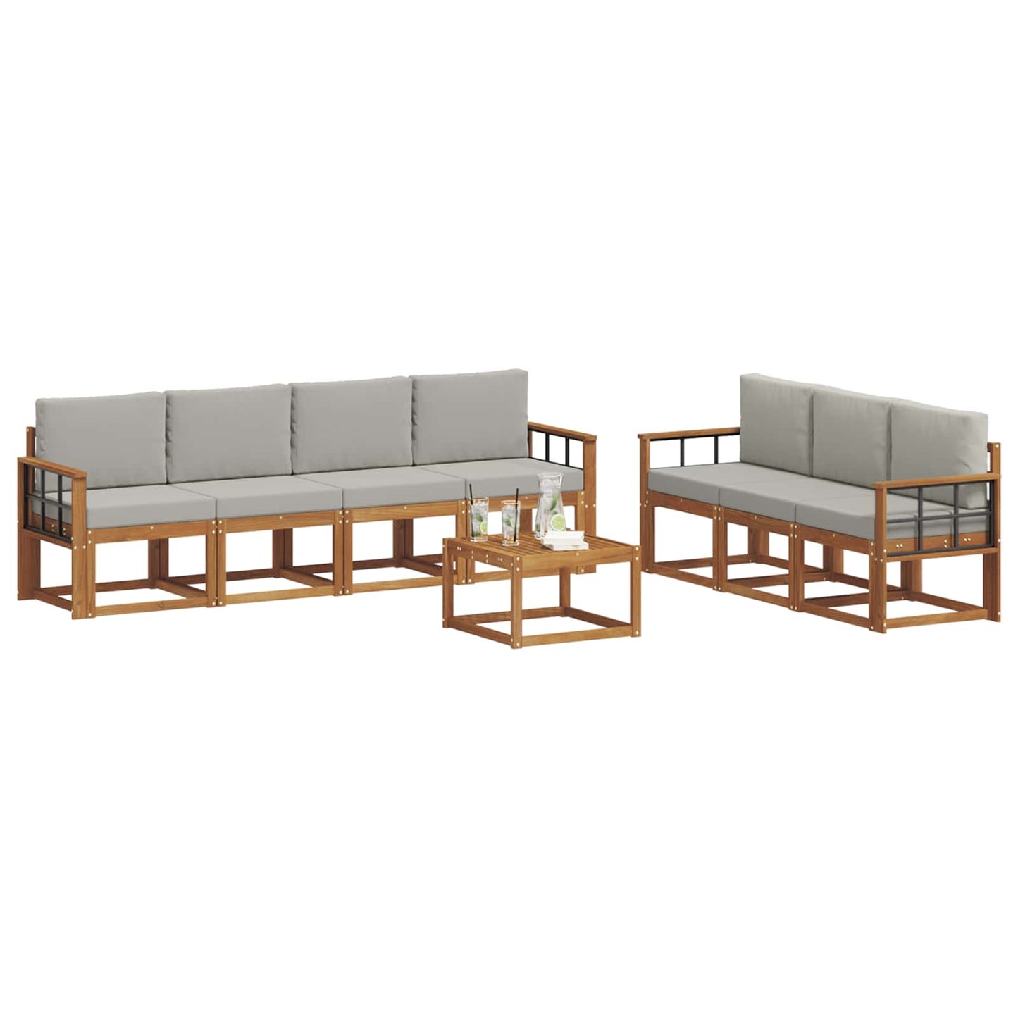 vidaXL Σειρά Καναπέ Εξωτερικού 8 pcs Φυσικό και Ανοιχτό Γκρι