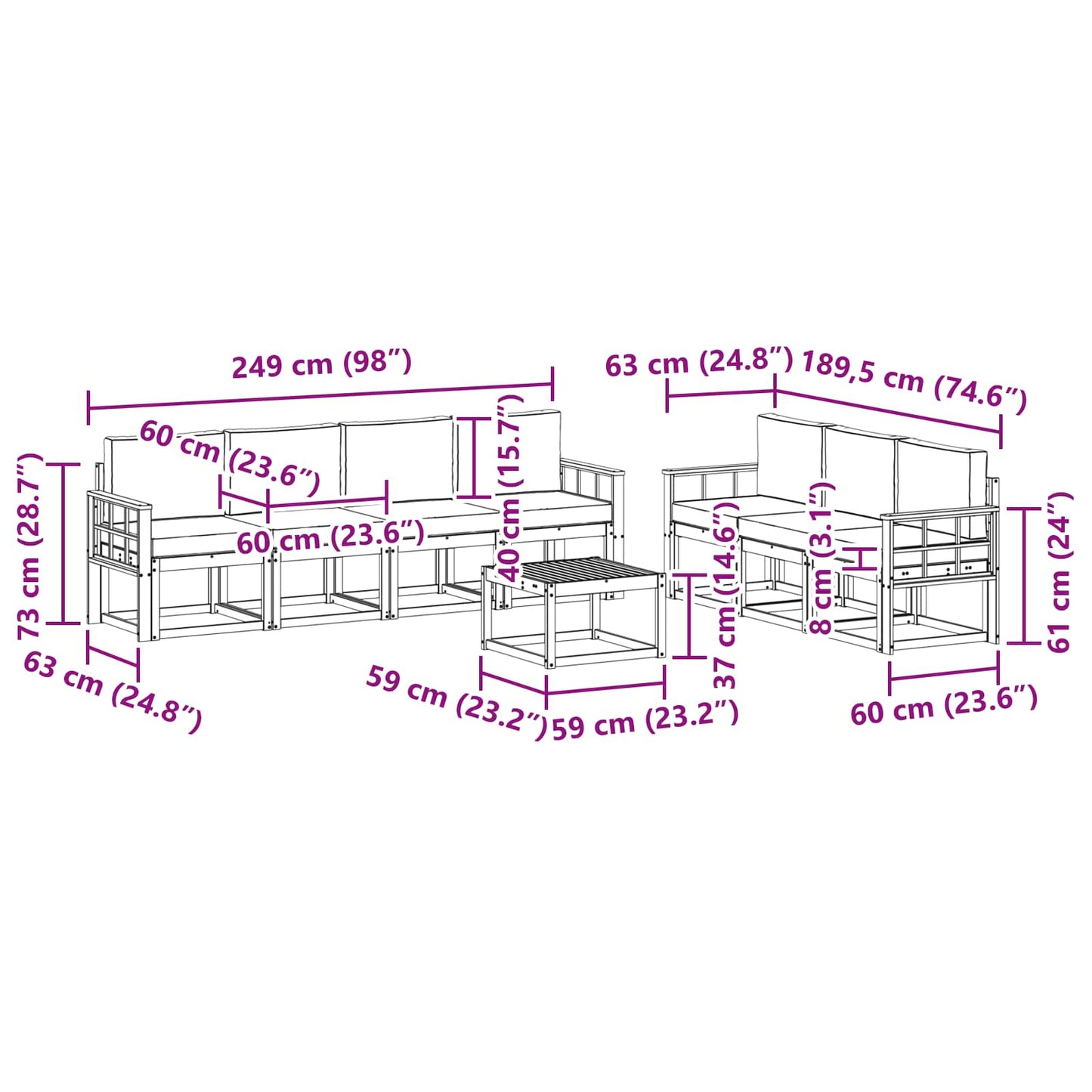 vidaXL Σειρά Καναπέ Εξωτερικού 8 pcs Φυσικό και Ανοιχτό Γκρι