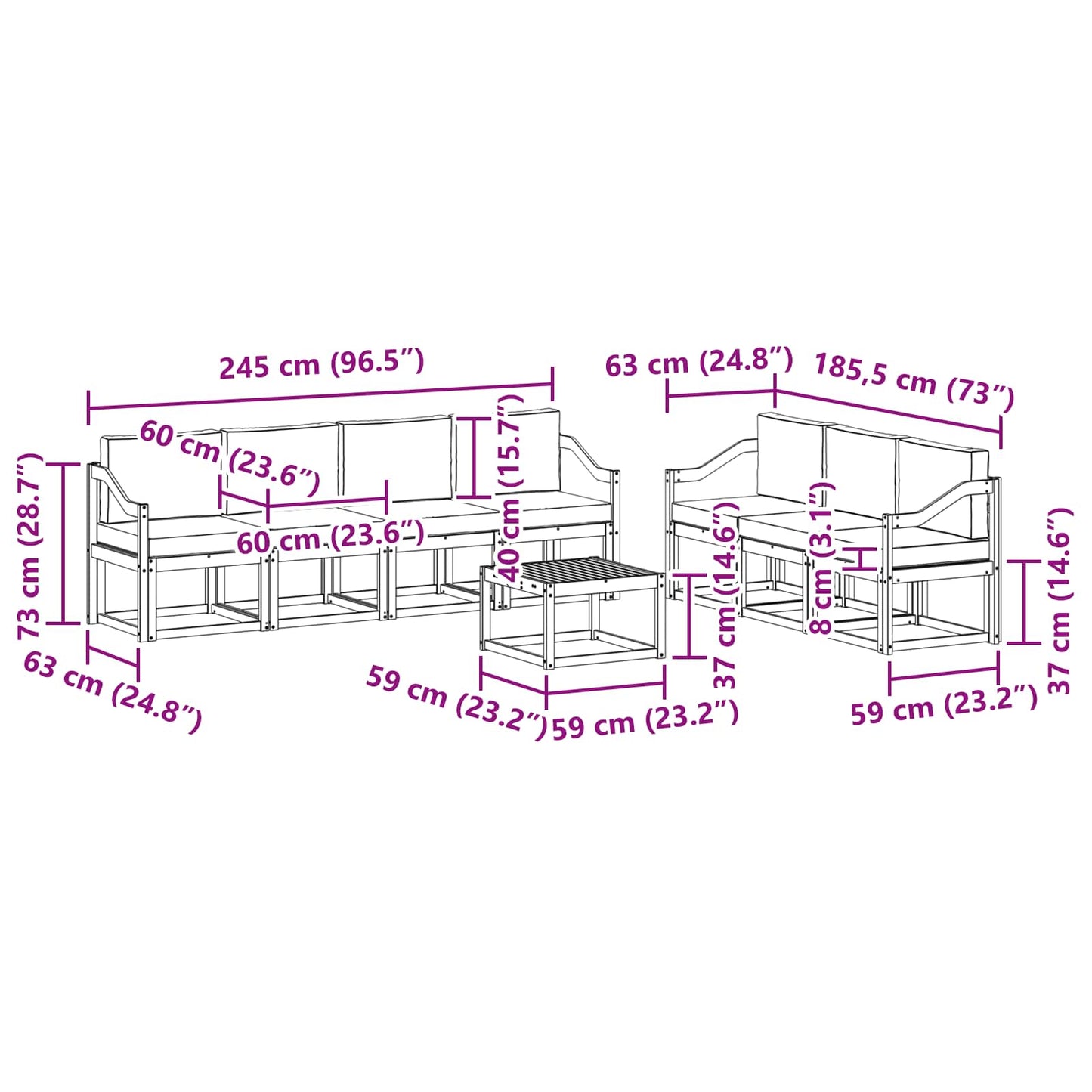 vidaXL Σειρά Καναπέ Εξωτερικού 8 pcs Φυσικό και Ανοιχτό Γκρι