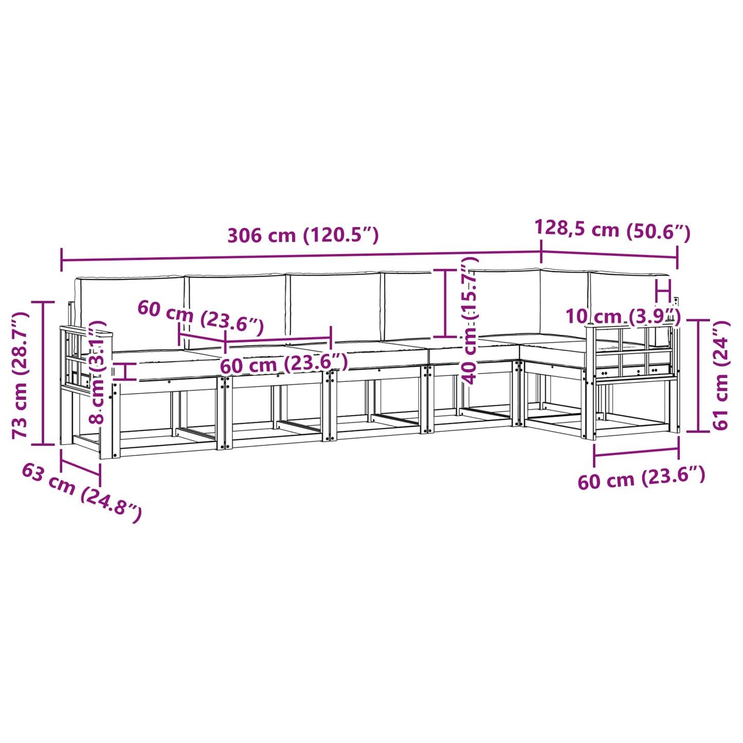 vidaXL Σειρά Καναπέ Εξωτερικού 6 pcs Φυσικό και Ανοιχτό Γκρι