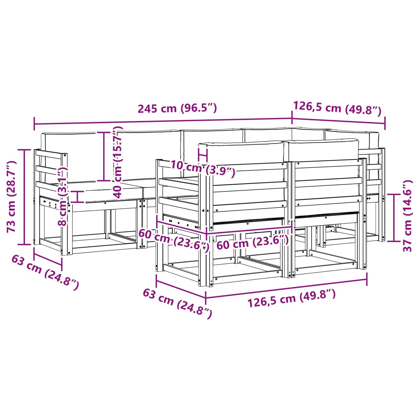 vidaXL Σειρά Καναπέ Εξωτερικού με μαξιλάρι 7 pcs Φυσικό και Κρέμα