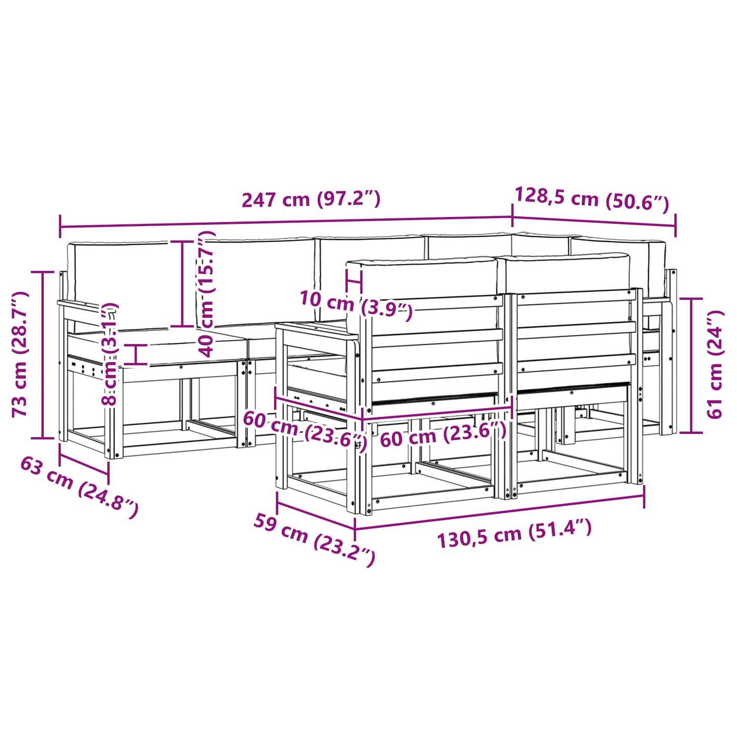 vidaXL Σειρά Καναπέ Εξωτερικού με μαξιλάρι 7 pcs Φυσικό και Ανθρακί