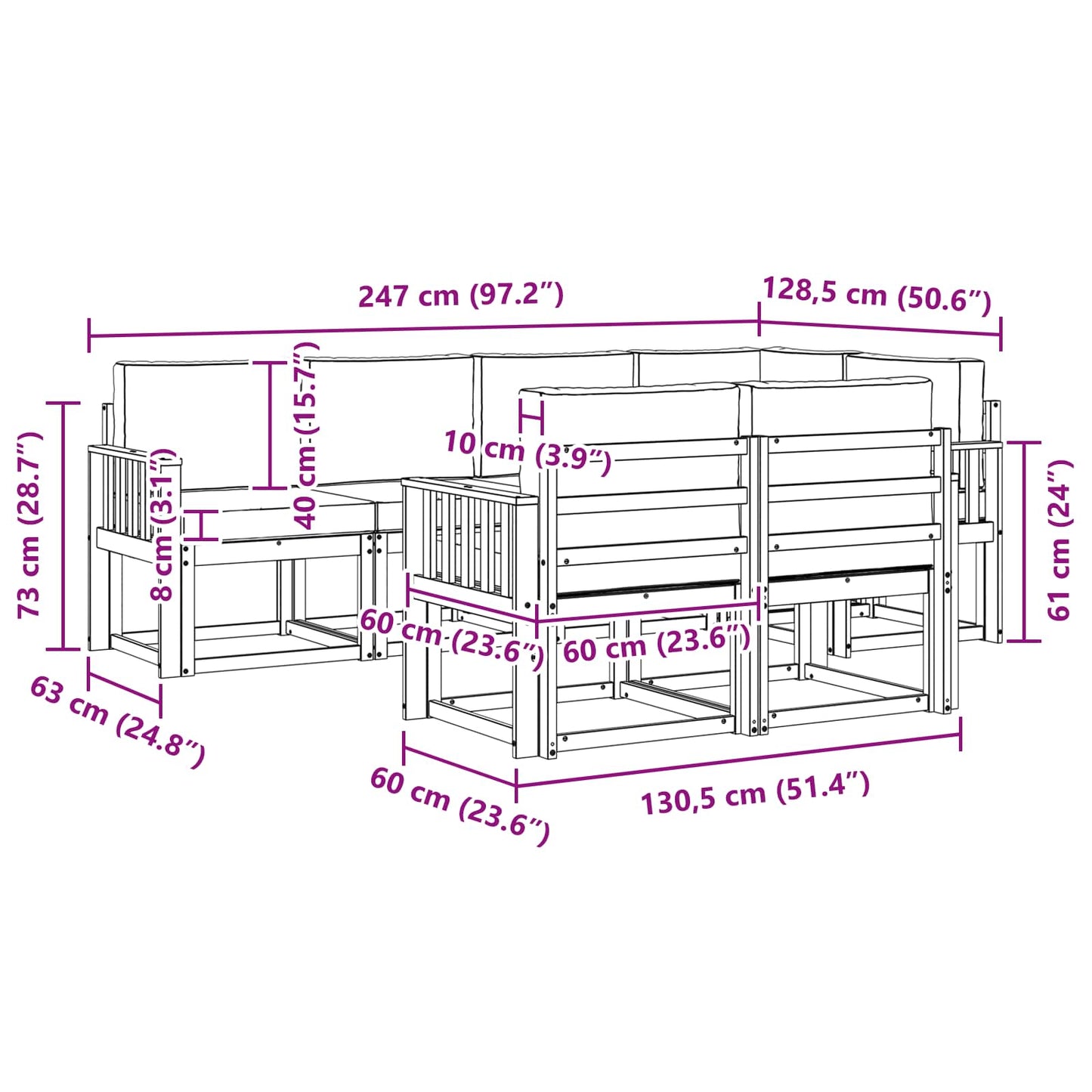 vidaXL Σειρά Καναπέ Εξωτερικού με μαξιλάρι 7 pcs Φυσικό και Μπεζ