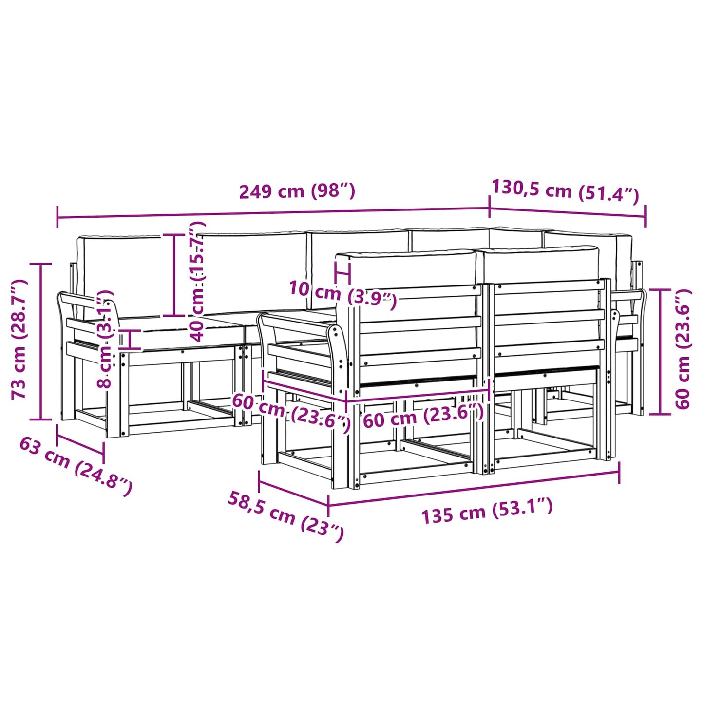 vidaXL Σειρά Καναπέ Εξωτερικού με μαξιλάρι 7 pcs Φυσικό και Ανθρακί