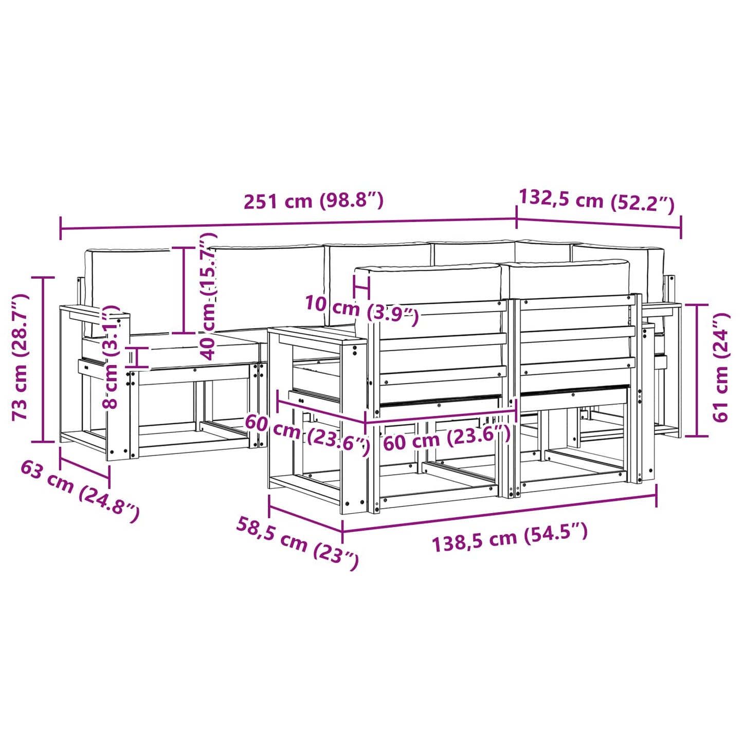 vidaXL Σειρά Καναπέ Εξωτερικού με μαξιλάρι 7 pcs Φυσικό και Ανθρακί