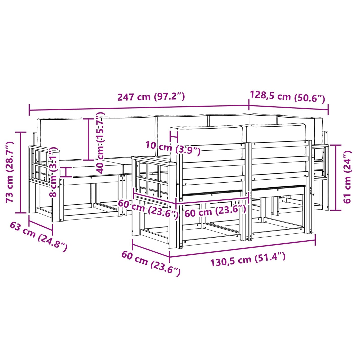 vidaXL Σειρά Καναπέ Εξωτερικού με μαξιλάρι 7 pcs Φυσικό και Ανθρακί