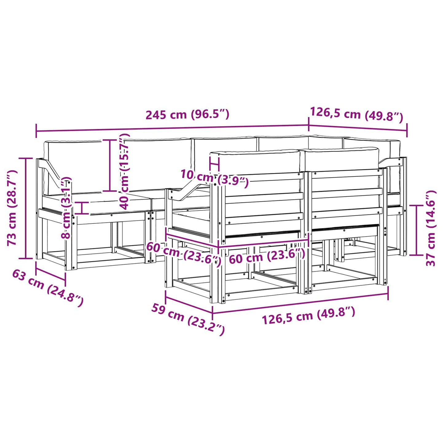 vidaXL Σειρά Καναπέ Εξωτερικού με μαξιλάρι 7 pcs Φυσικό και Ανθρακί