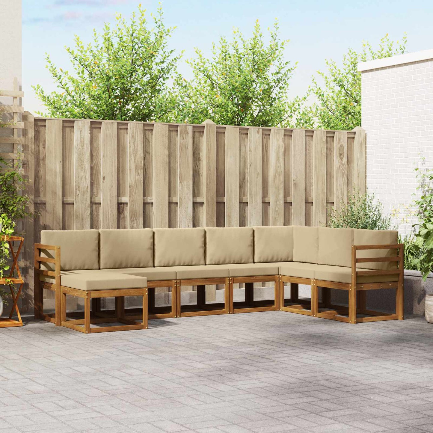 vidaXL Σειρά Καναπέ Εξωτερικού με μαξιλάρι 8 pcs Φυσικό και Μπεζ