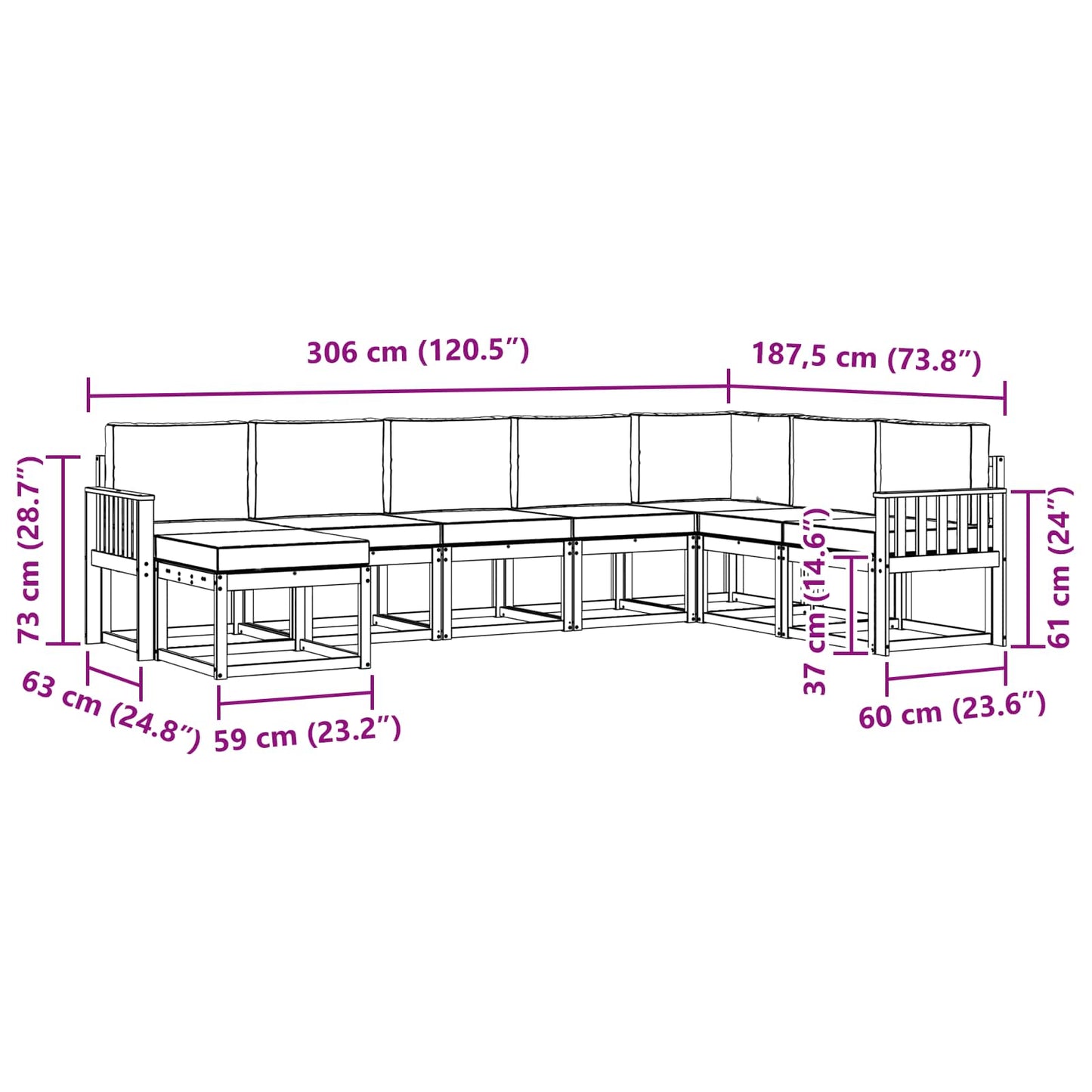 vidaXL Σειρά Καναπέ Εξωτερικού με μαξιλάρι 8 pcs Φυσικό και Ανθρακί