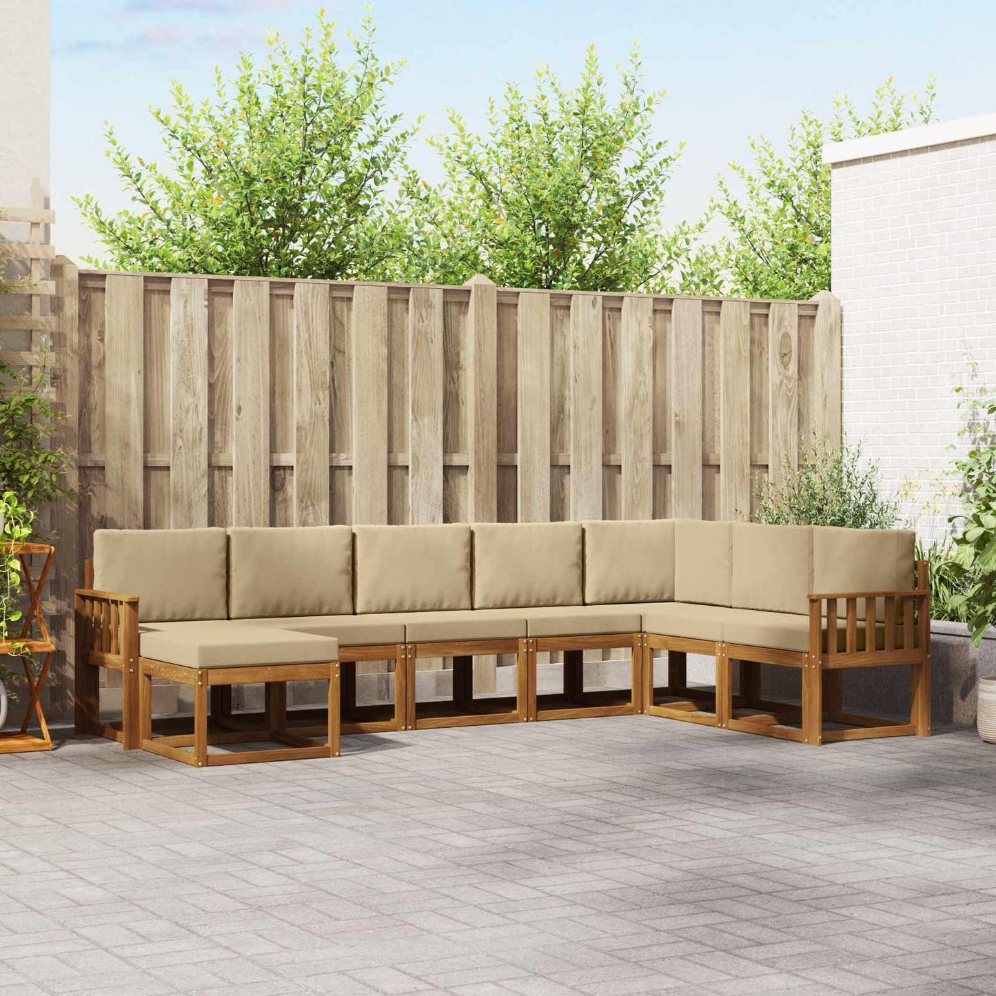 vidaXL Σειρά Καναπέ Εξωτερικού με μαξιλάρι 8 pcs Φυσικό και Μπεζ