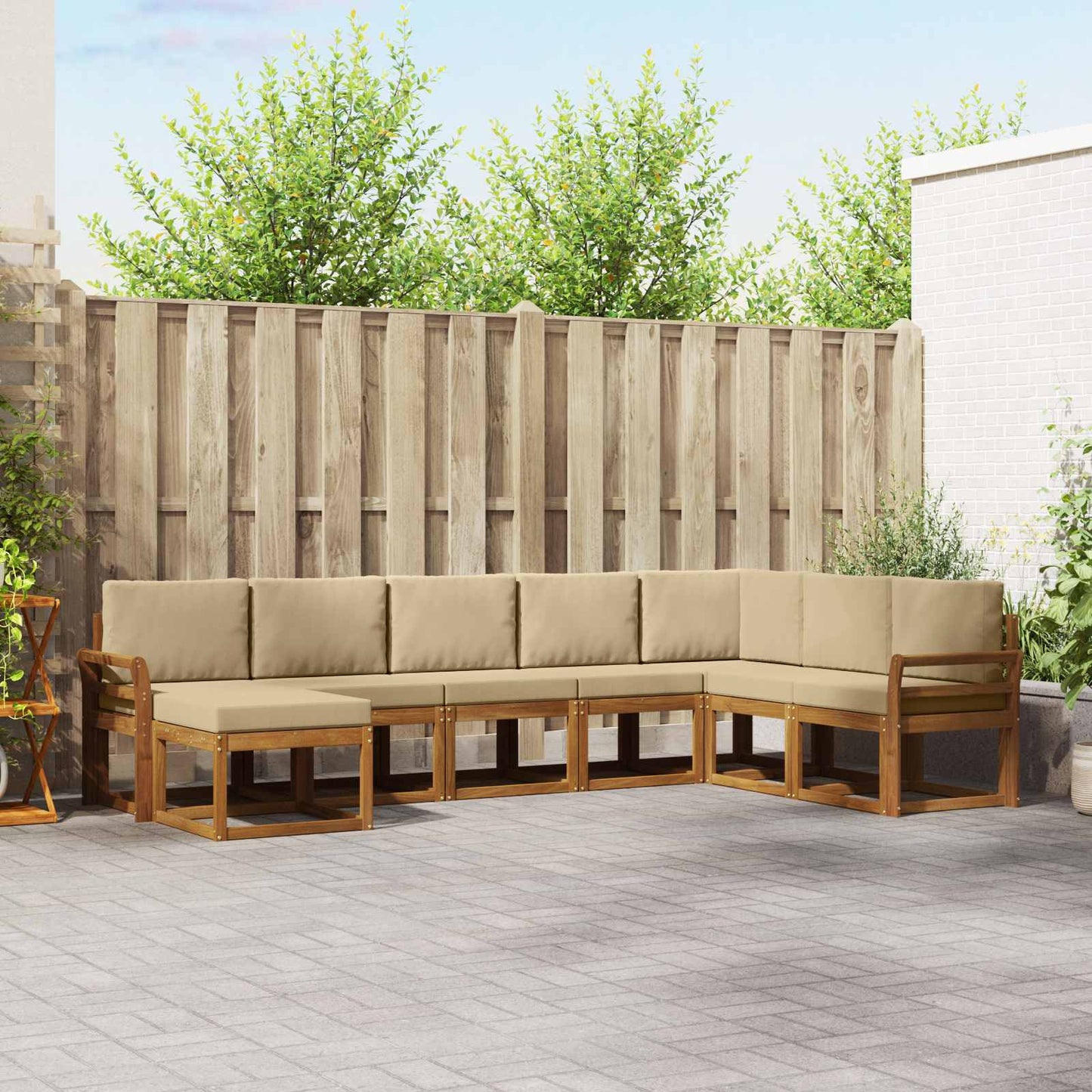 vidaXL Σειρά Καναπέ Εξωτερικού με μαξιλάρι 8 pcs Φυσικό και Μπεζ