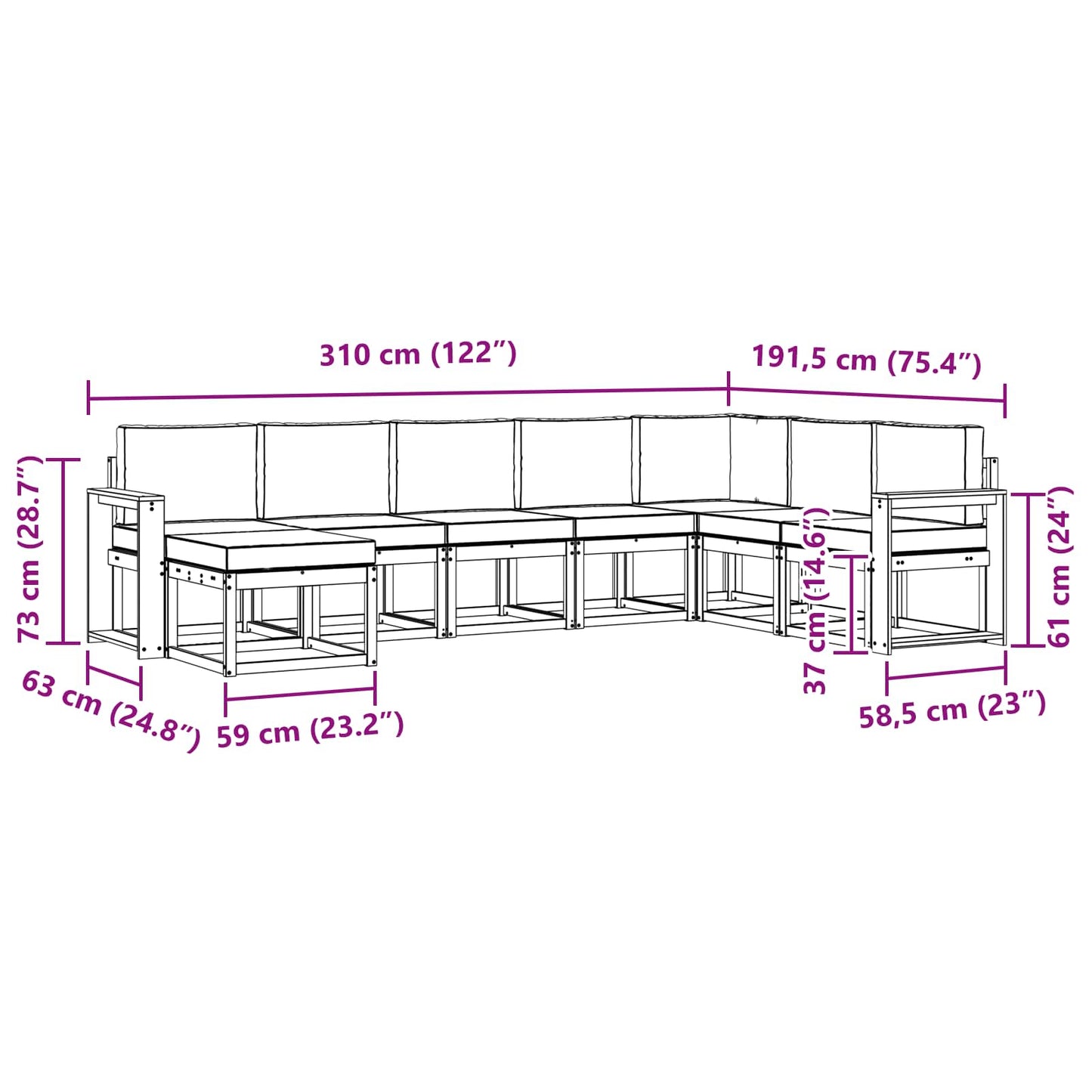 vidaXL Σειρά Καναπέ Εξωτερικού με μαξιλάρι 8 pcs Φυσικό και Κρέμα