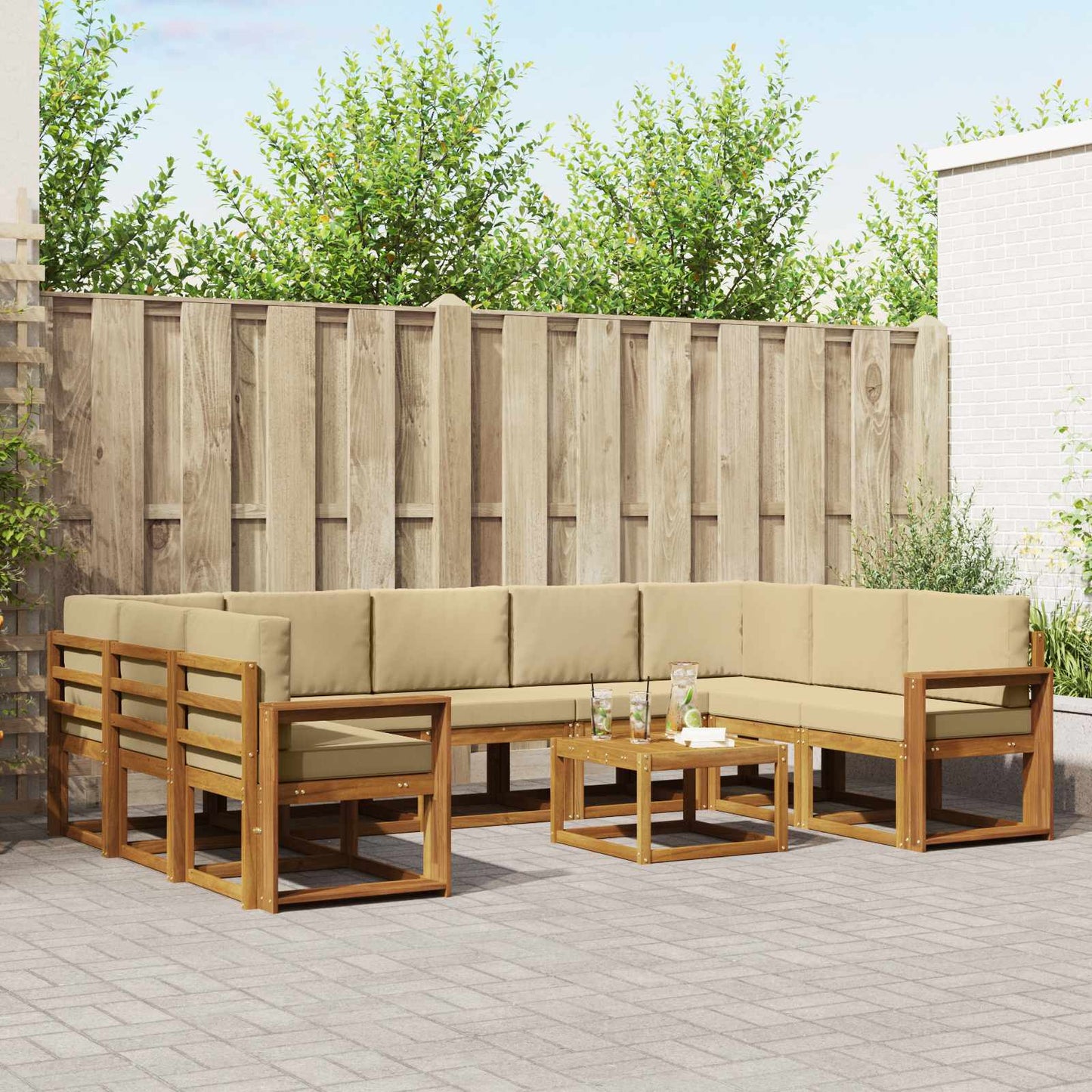 vidaXL Σειρά Καναπέ Εξωτερικού 10 τμχ. Φυσικό και Μπεζ