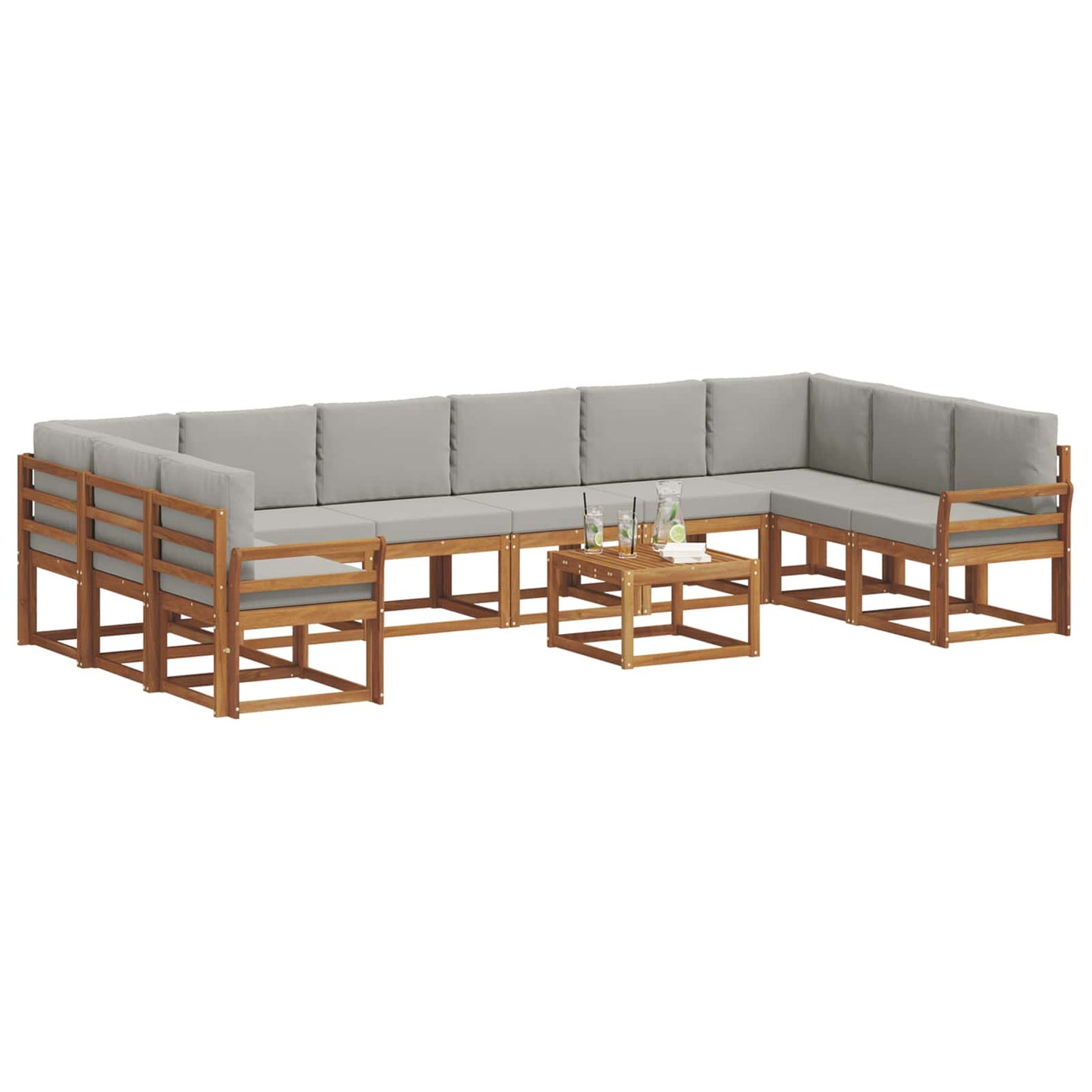 vidaXL Σειρά Καναπέ Εξωτερικού 11 τμχ. Φυσικό και Ανοιχτό Γκρι
