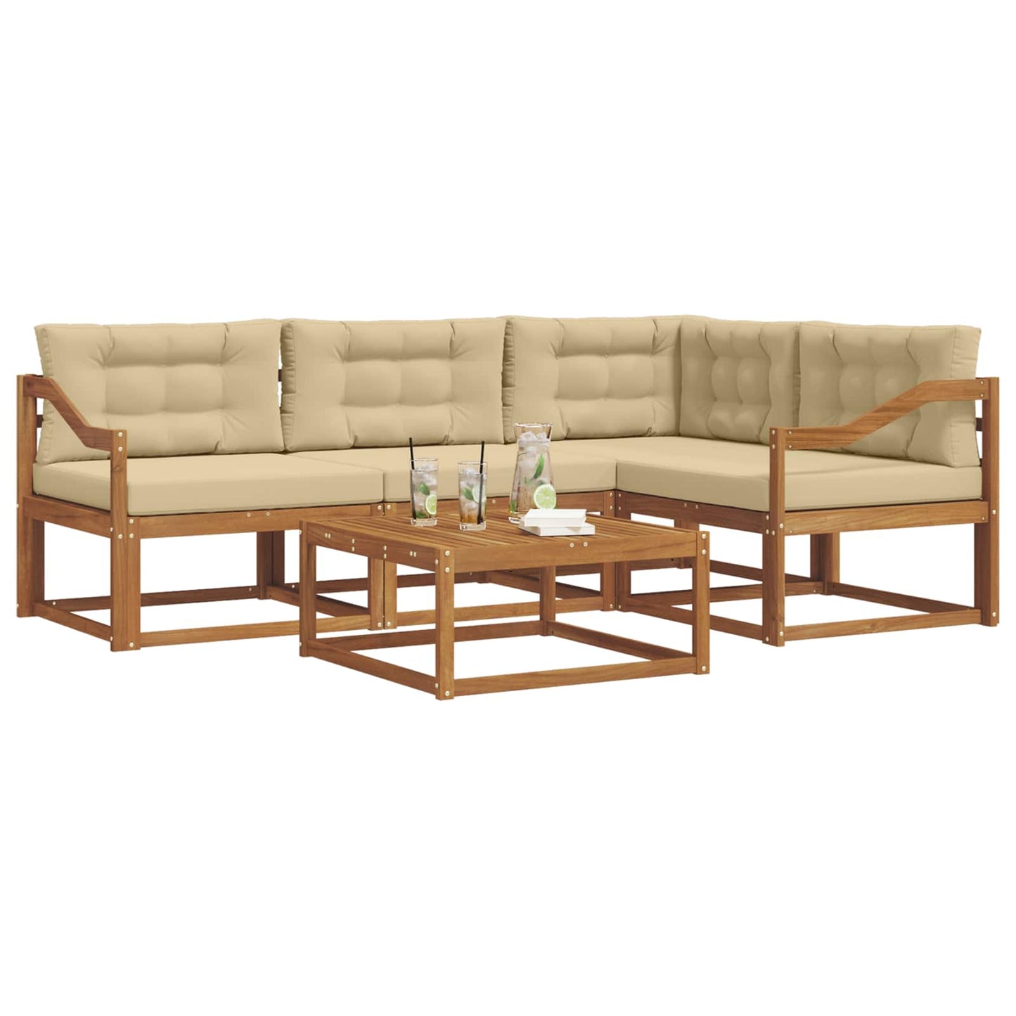 vidaXL Σειρά Καναπέ Εξωτερικού 5 τμχ. Φυσικό και Μπεζ