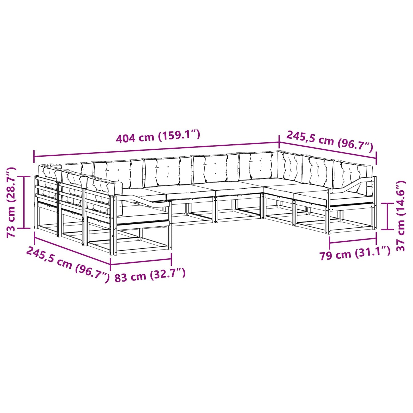 vidaXL Σειρά Καναπέ Εξωτερικού με μαξιλάρι 9 pcs Φυσικό και Κρέμα