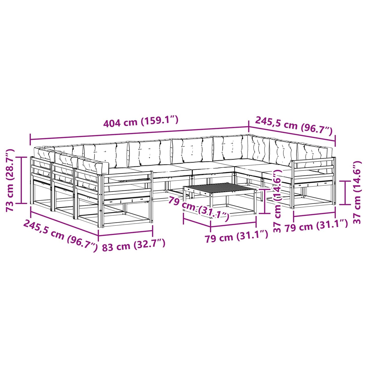 vidaXL Σειρά Καναπέ Εξωτερικού με μαξιλάρι 10 pcs Φυσικό και Κρέμα