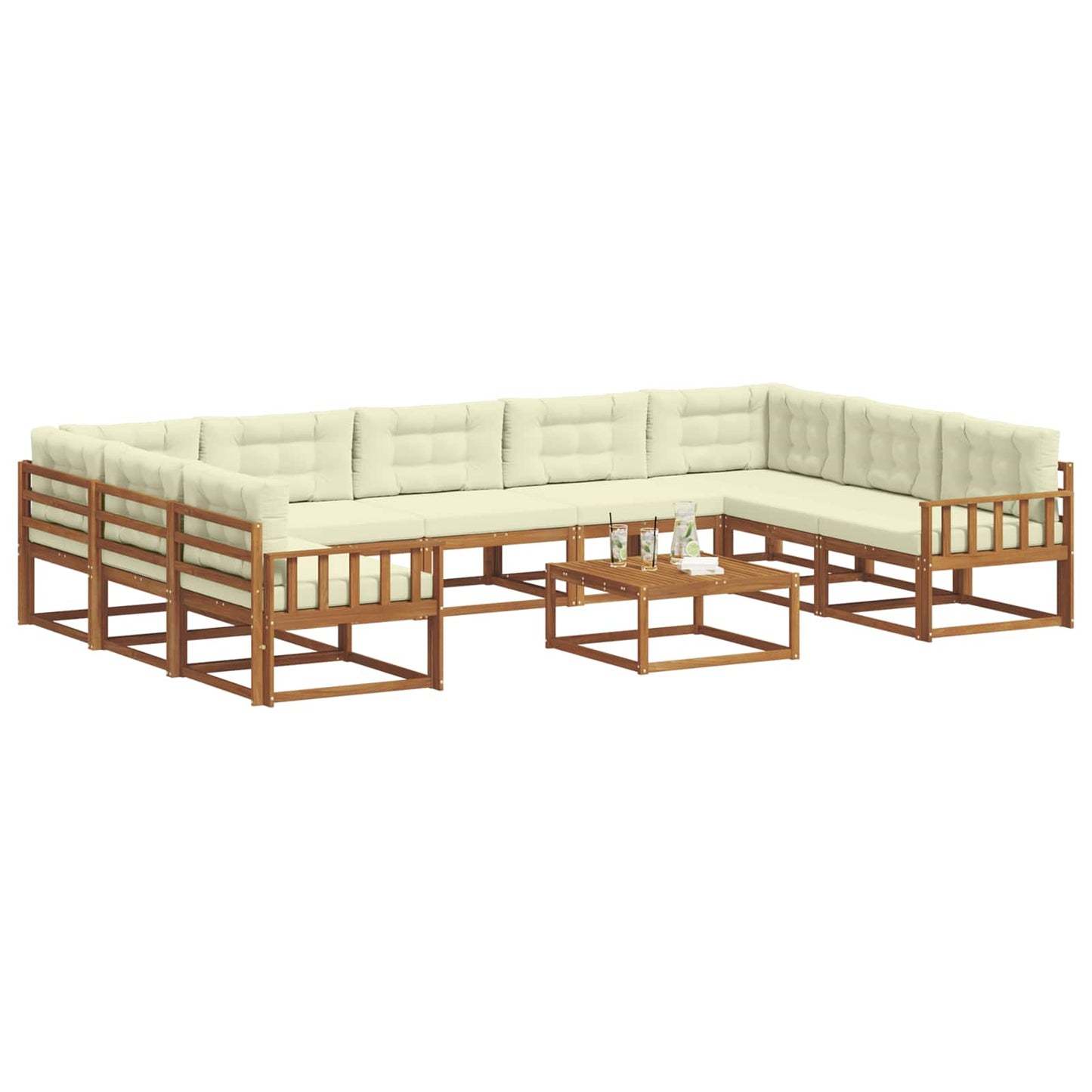 vidaXL Σειρά Καναπέ Εξωτερικού με μαξιλάρι 10 pcs Φυσικό και Κρέμα