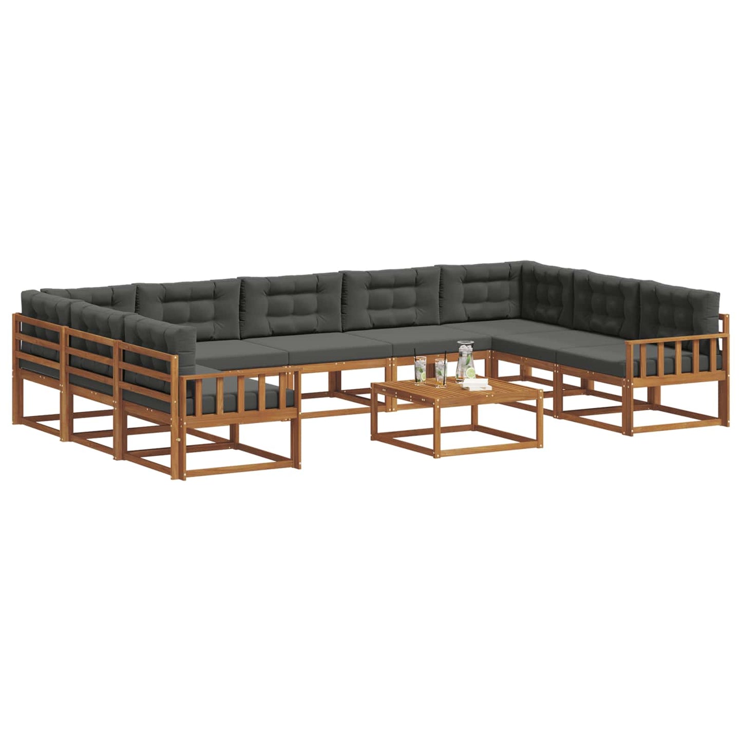 vidaXL Σειρά Καναπέ Εξωτερικού με μαξιλάρι 10 pcs Φυσικό και Ανθρακί