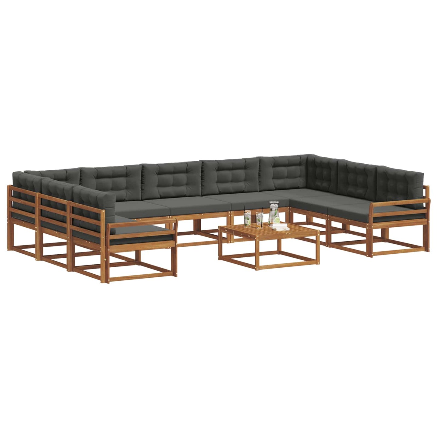 vidaXL Σειρά Καναπέ Εξωτερικού με μαξιλάρι 10 pcs Φυσικό και Ανθρακί
