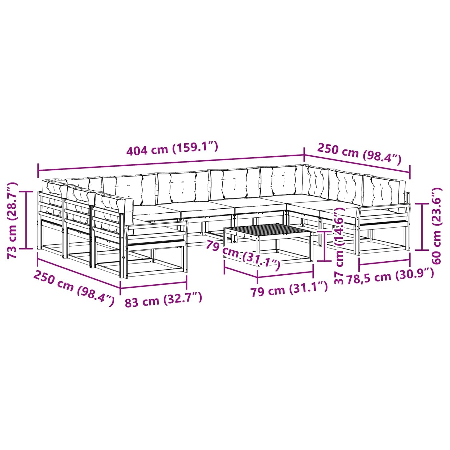 vidaXL Σειρά Καναπέ Εξωτερικού με μαξιλάρι 10 pcs Φυσικό και Ανθρακί