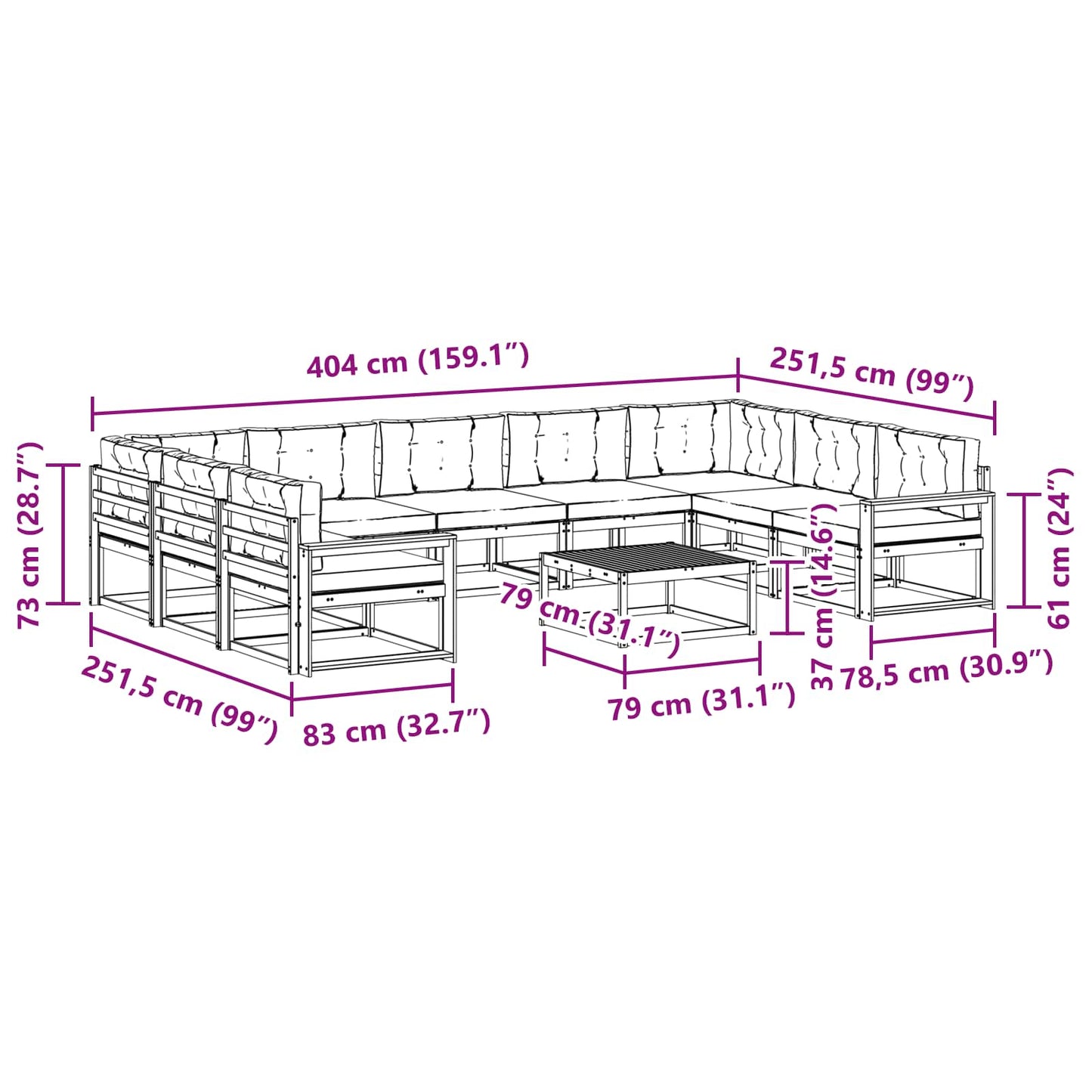 vidaXL Σειρά Καναπέ Εξωτερικού με μαξιλάρι 10 pcs Φυσικό και Κρέμα