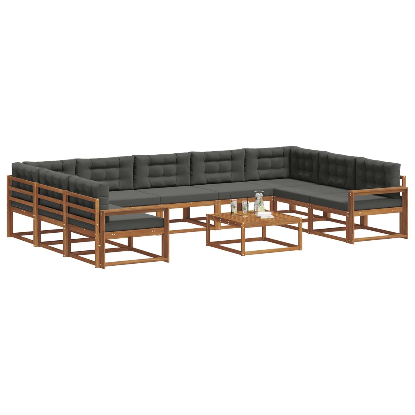 vidaXL Σειρά Καναπέ Εξωτερικού με μαξιλάρι 10 pcs Φυσικό και Ανθρακί
