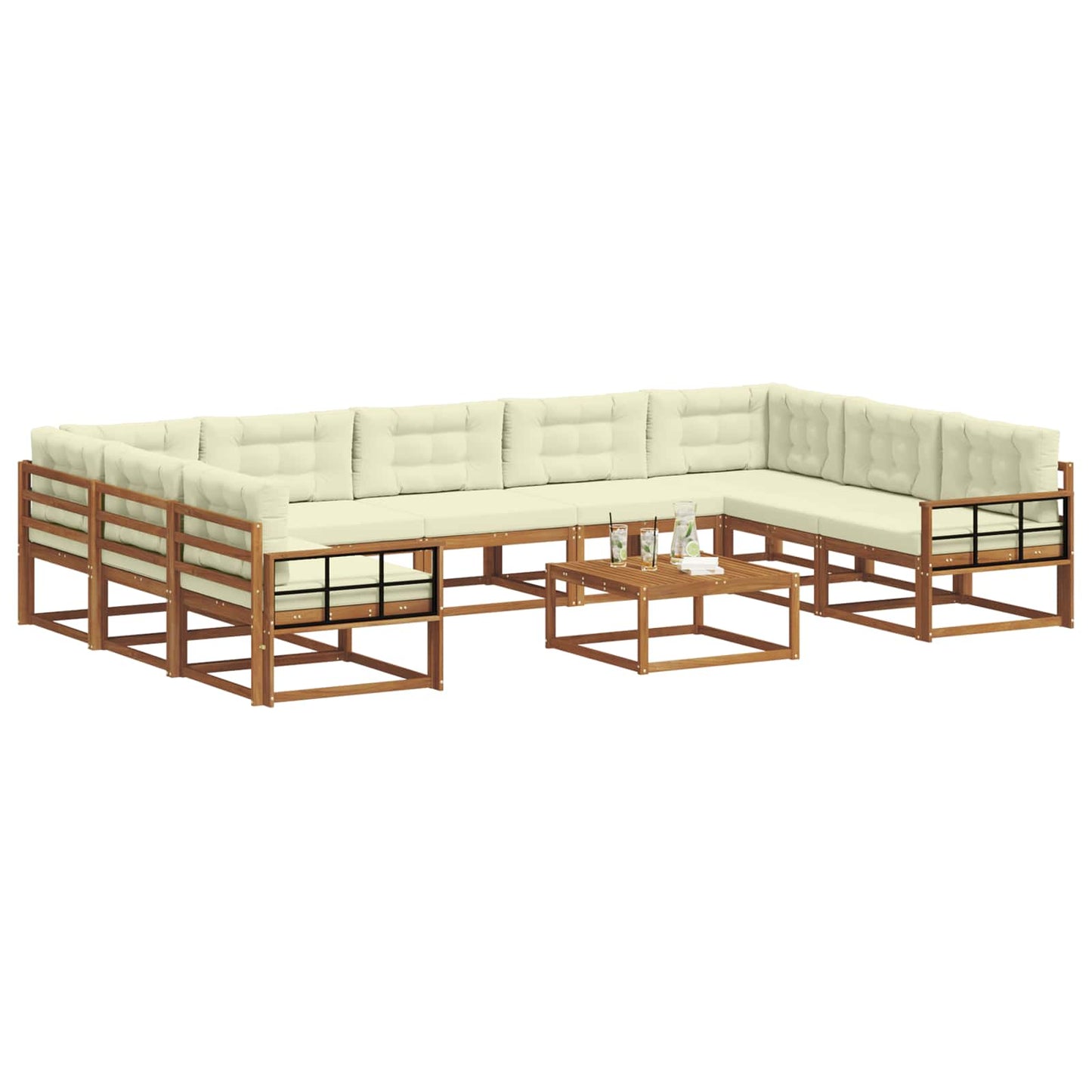 vidaXL Σειρά Καναπέ Εξωτερικού με μαξιλάρι 10 pcs Φυσικό και Κρέμα