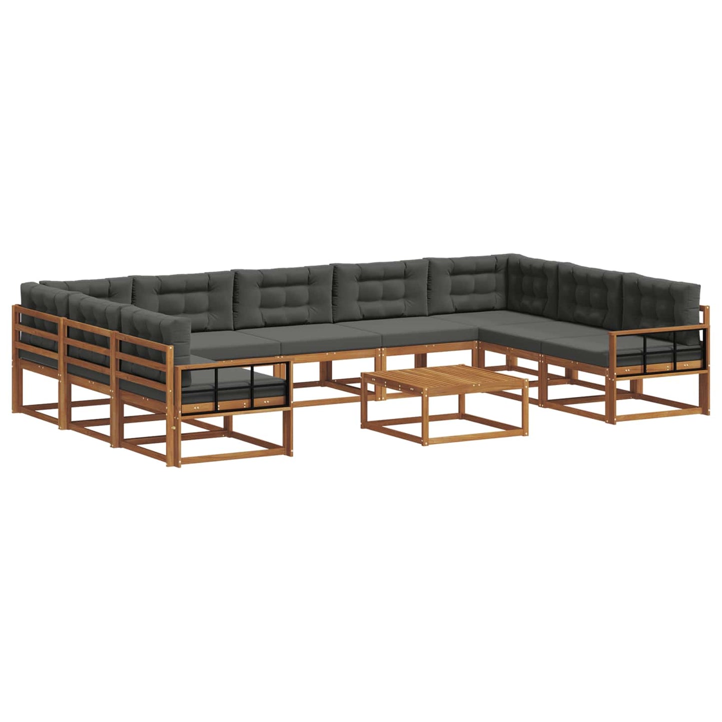 vidaXL Σειρά Καναπέ Εξωτερικού με μαξιλάρι 10 pcs Φυσικό και Ανθρακί