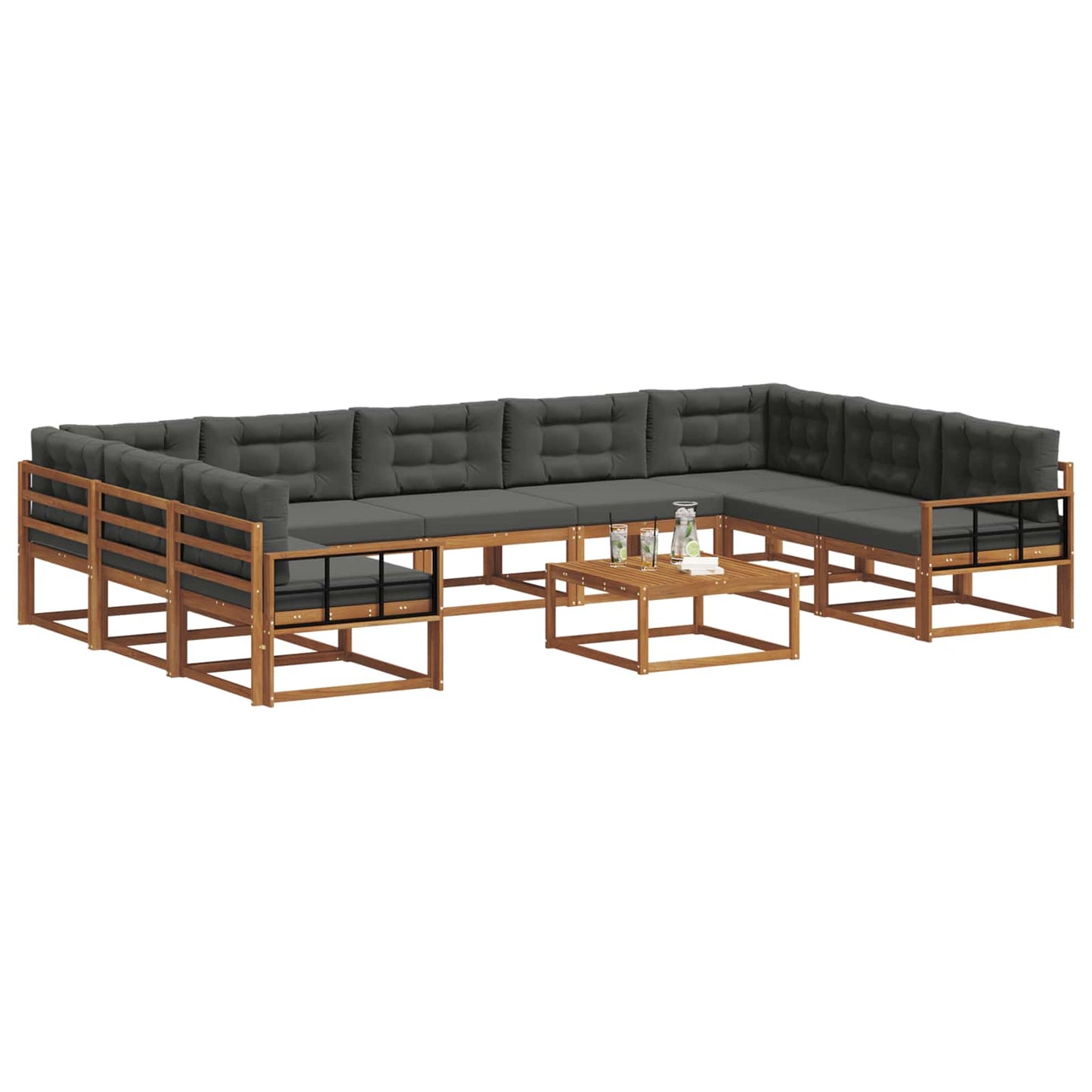 vidaXL Σειρά Καναπέ Εξωτερικού με μαξιλάρι 10 pcs Φυσικό και Ανθρακί