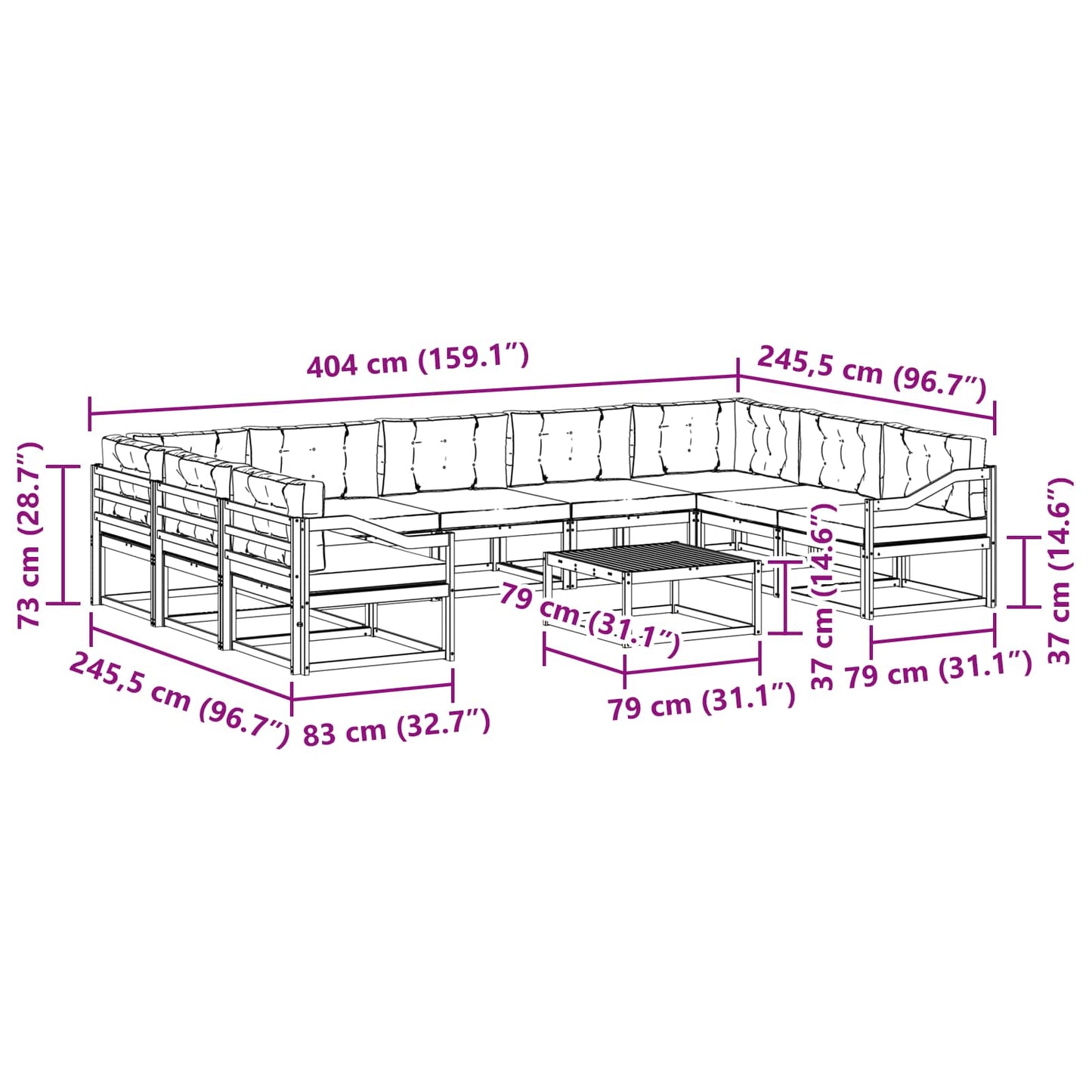 vidaXL Σειρά Καναπέ Εξωτερικού με μαξιλάρι 10 pcs Φυσικό και Κρέμα