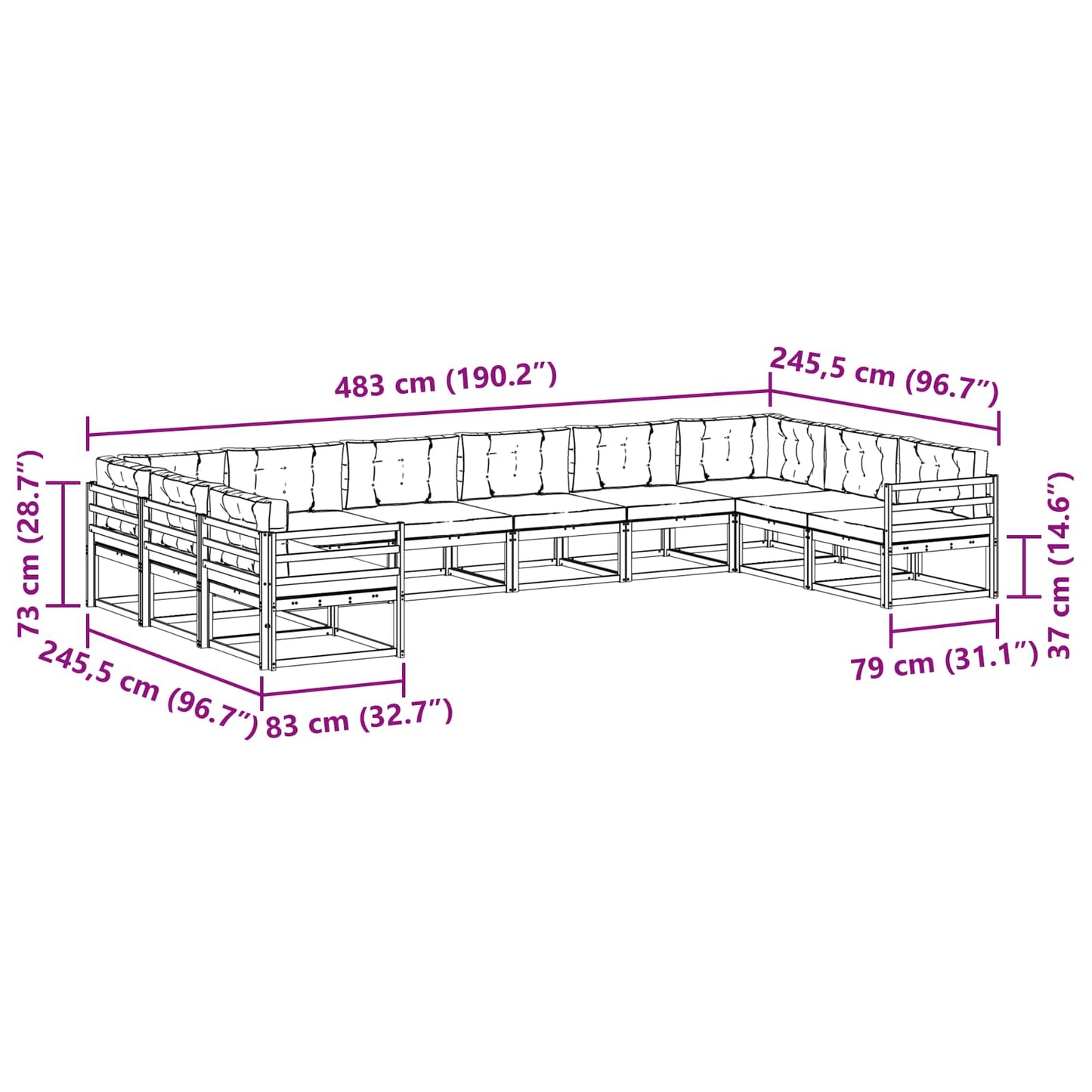 vidaXL Σειρά Καναπέ Εξωτερικού με μαξιλάρι 10 pcs Φυσικό και Ανθρακί