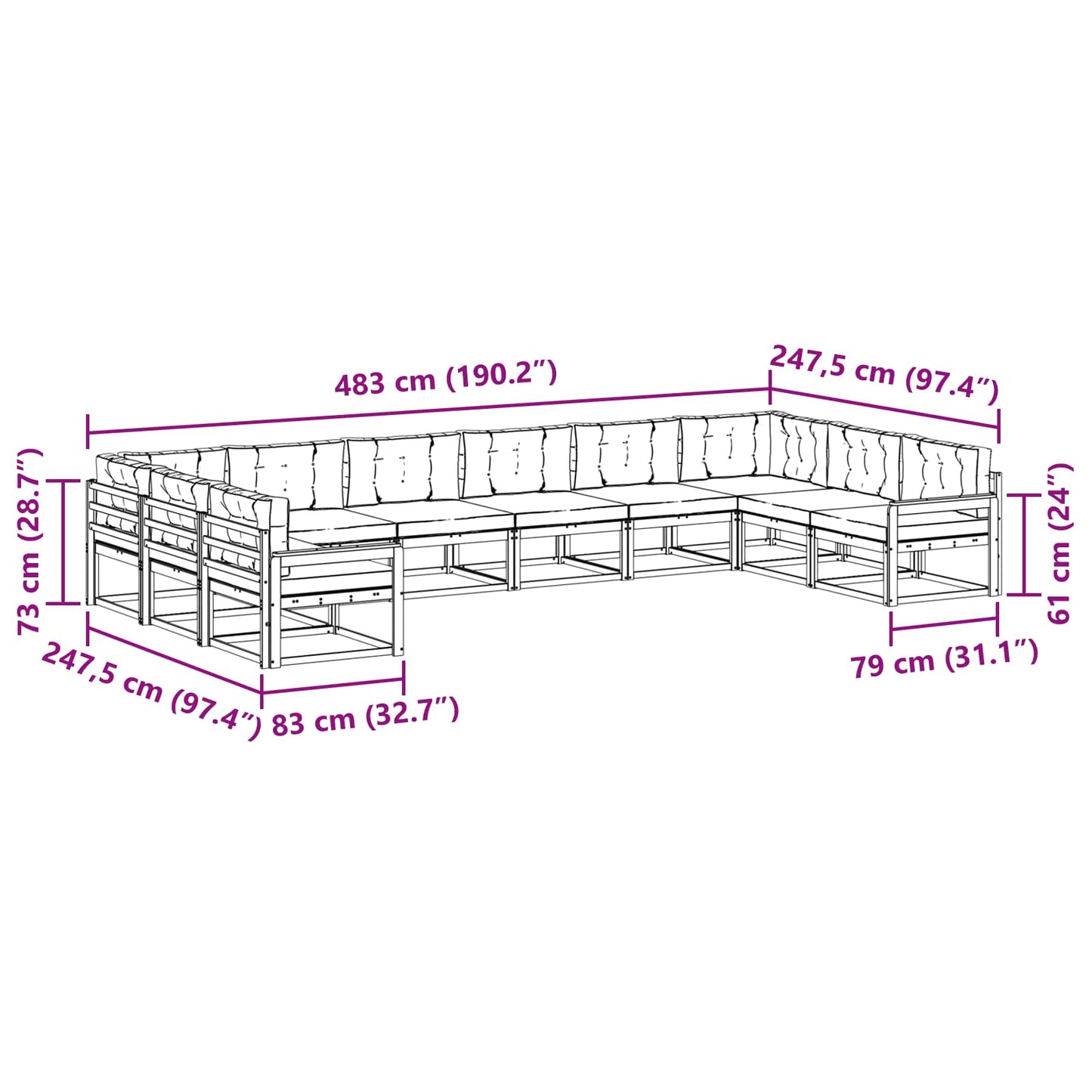 vidaXL Σειρά Καναπέ Εξωτερικού με μαξιλάρι 10 pcs Φυσικό και Κρέμα